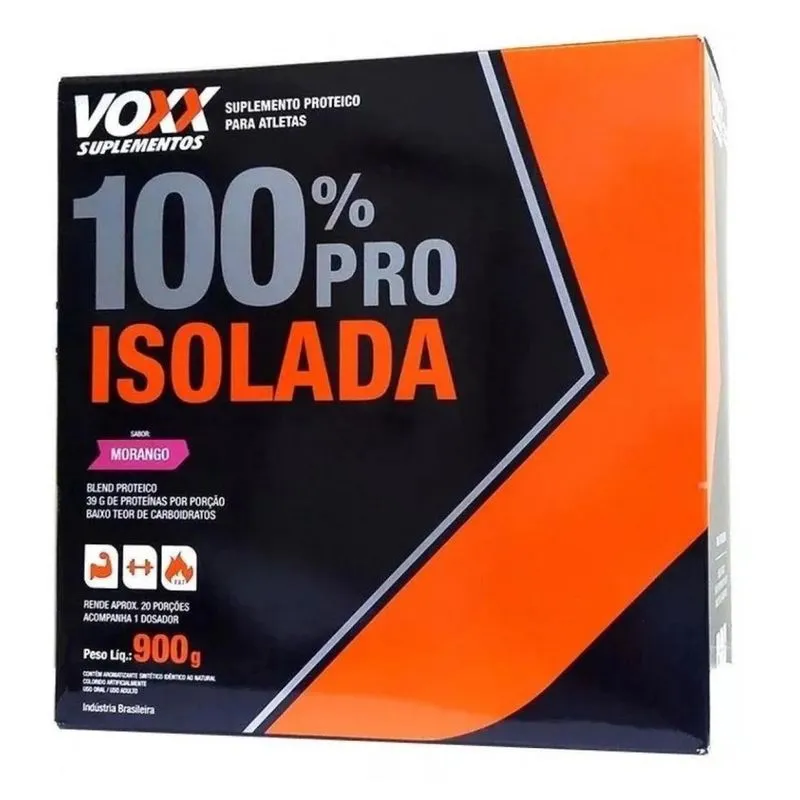 Whey 100% Pro Isolada Voxx Suplementos - Morango - 900g
