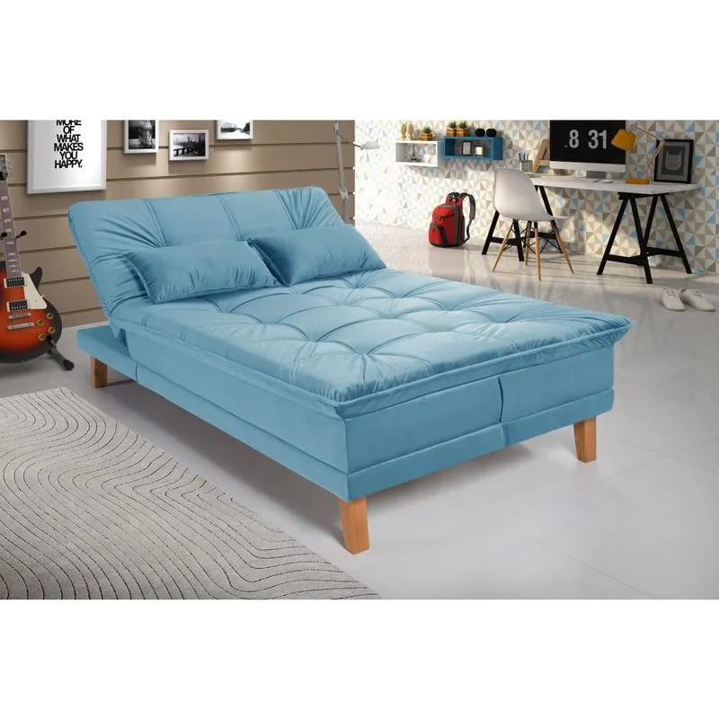 Sofá Cama Berlim Pés de Madeira Espuma D33 Veludo Reclinável Luxo 3 Lugares Império