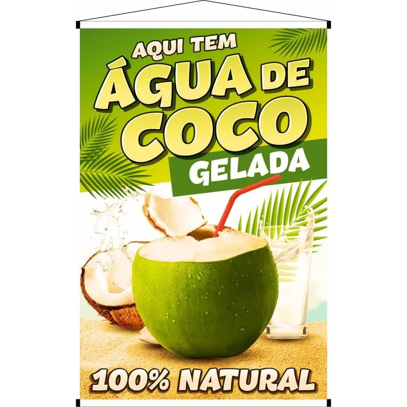 Banner Divulgação Aqui Tem Água De Coco Geladinha 100x70cm