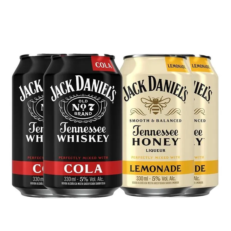 Kit 4 Latas Bebida Mista Whisky Jack Daniel's Cola E Honey Lemonade 330ml