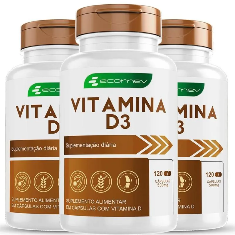 Kit 3x Vitamina D3 10.000ui 500mg Pura 360cáps Ecomev