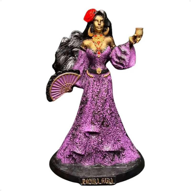 Pomba Gira 1 Dourada Realista 21cm Alt. - Resina - Umbanda Candomblé