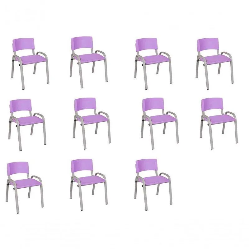 Kit 11 Cadeira Iso Infantil Creche, Escola Base Cinza Lilas
