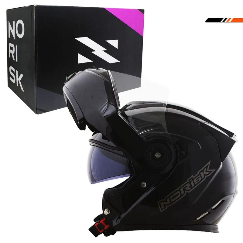 Capacete Norisk Articulado Ff345 Monocolor Preto Com Viseira Interna