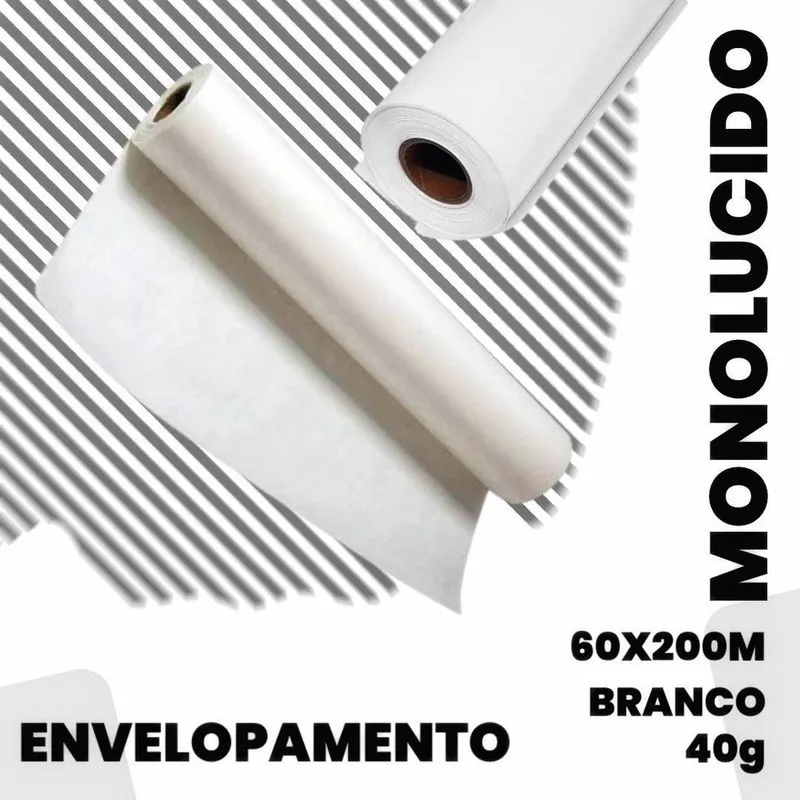Papel Monolucido Bobina Branco Embalagem Envelopamento 60Cm