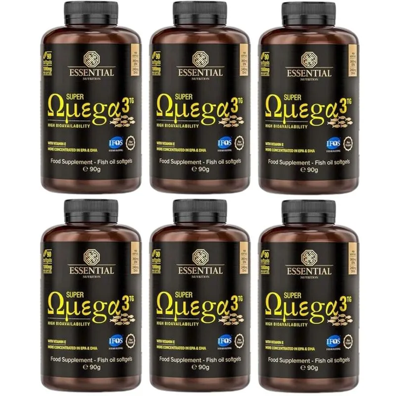 6x Super Ômega 3 tg 1000mg 90 Cápsulas Essential Nutrition
