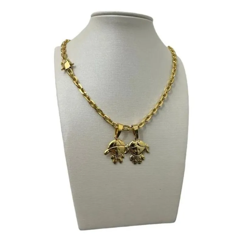 Cordão 5Mm Cadeado Feminino + Pingente Filhos - Banhado 18K