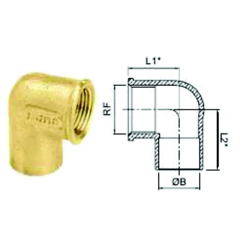 Cotovelo 90º Femea Latão Bronze B 28 Rf 28Mm Ramo sem anel de solda