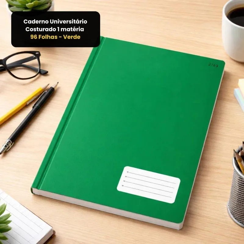 Caderno Universitário Costurado 1 Matéria 96 Folhas - Verde