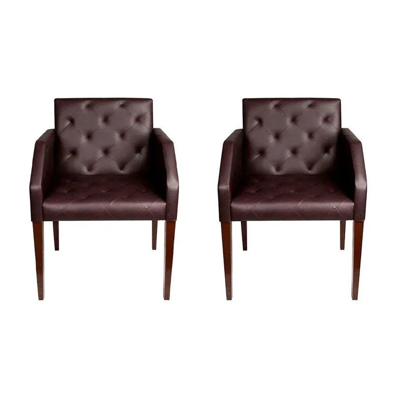 Kit 2 Poltronas Decorativa Nina Em Tecido Sintético Costura Capitonê - Marrom - Cor: Marrom