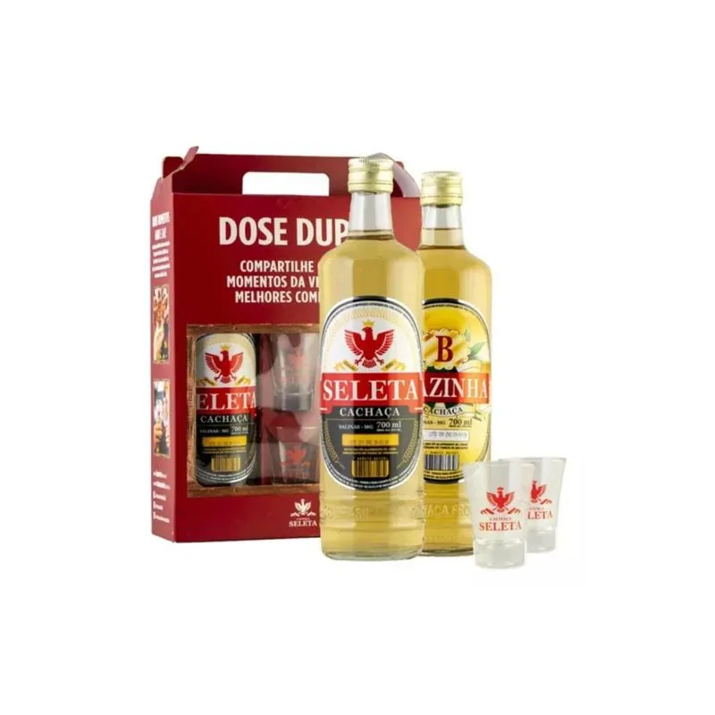 Kit Cachaças Seleta E Boazinha 700ml Com 2 Copos De Dose