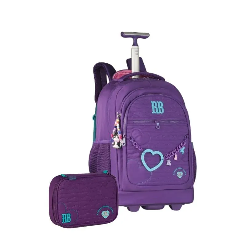 Kit Mochila Carrinho + Estojo Box Roxo Rebecca Bonbon