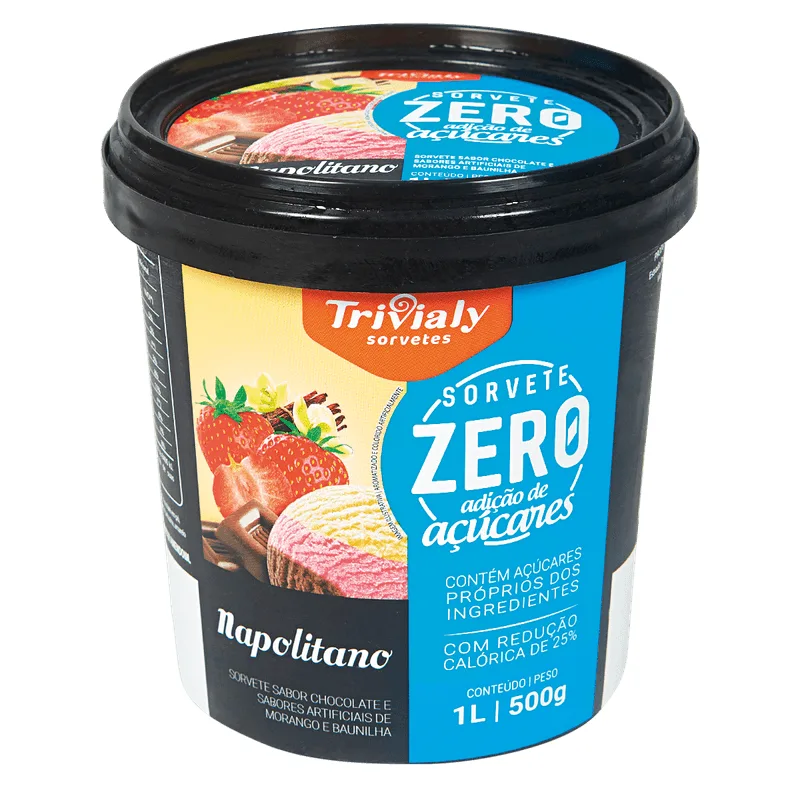 Sorvete Trivialy Napolitano Zero Açúcar 1L