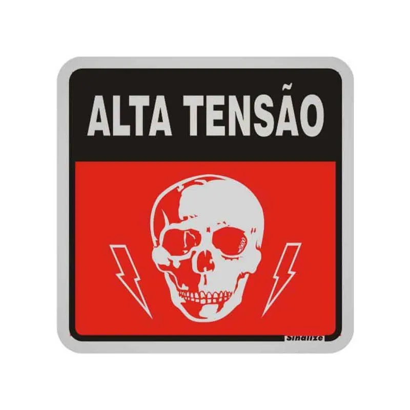 Placa de alumínio 12x12cm Perigo alta tensão preto e vermelho Sinalize