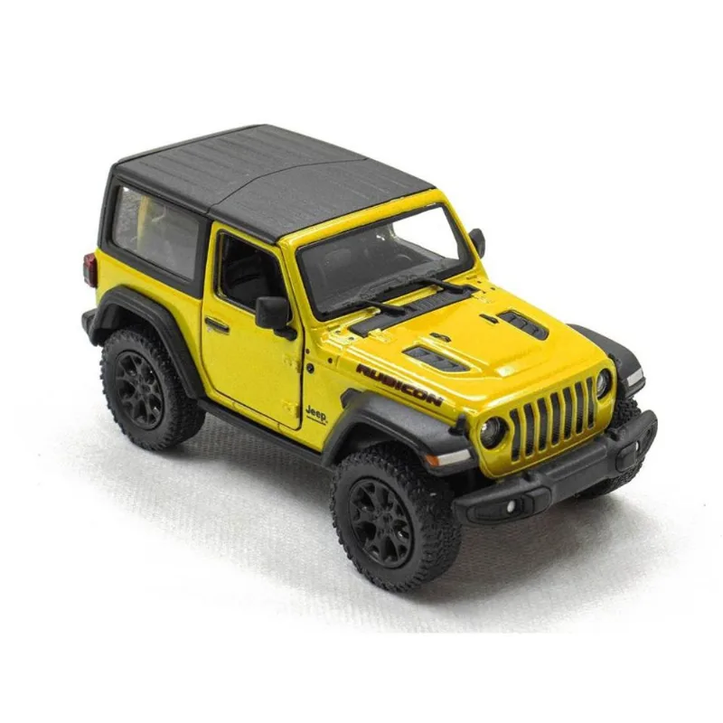 Miniatura Jeep Wrangler 2018 Kinsmart 1/34 Metal e Fricção Amarelo teto Preto