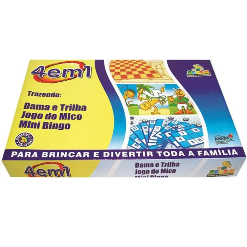 Jogo 4 Em 1 Dama / Trilha / Jogo Do Mico / Mini Bingo