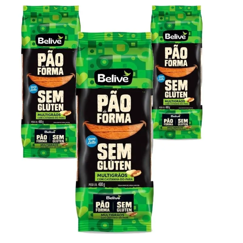 Kit Com 3und Pão De Forma Belive Multigrãos Sem Glúten 400g