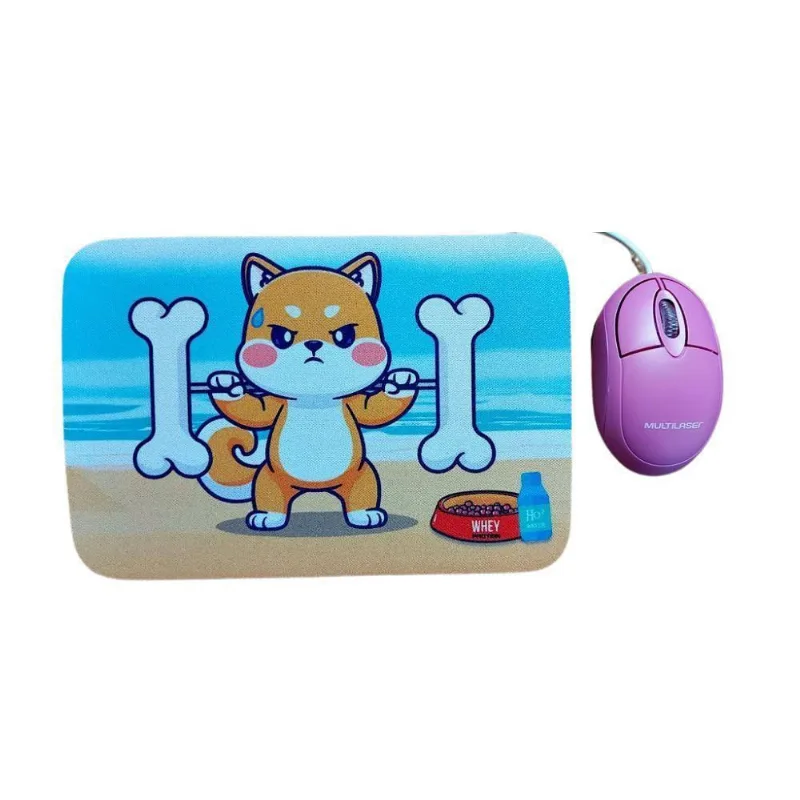 Combo Mouse Multilaser Preto Mo304 + Mouse Pad Cachorro Praia