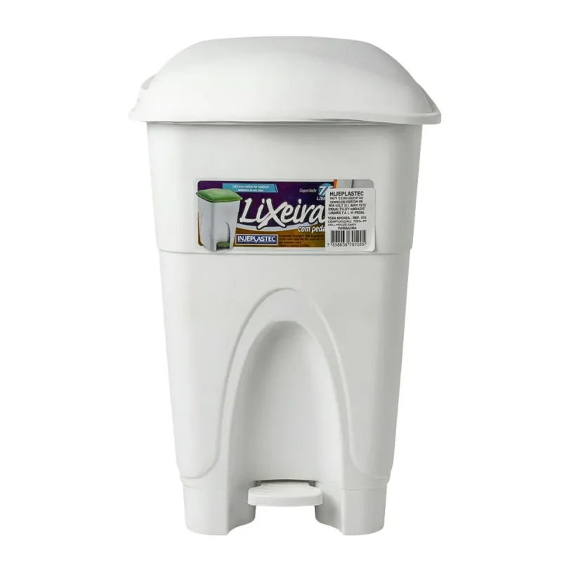 Lixeira Injeplastec 7,5 Litros com Pedal Branca