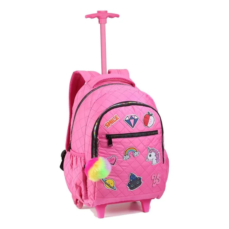 Mochila Infantil Unicórnio Escolar Rodinhas Tam G Rosa
