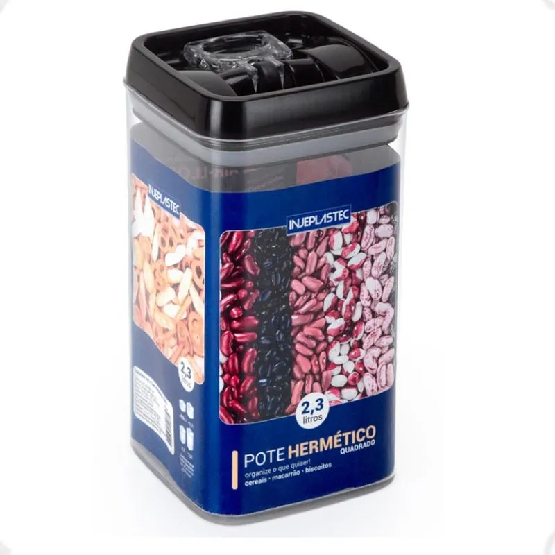 Pote Hermético Quadrado Grande De Mantimento De Cozinha 2,3l