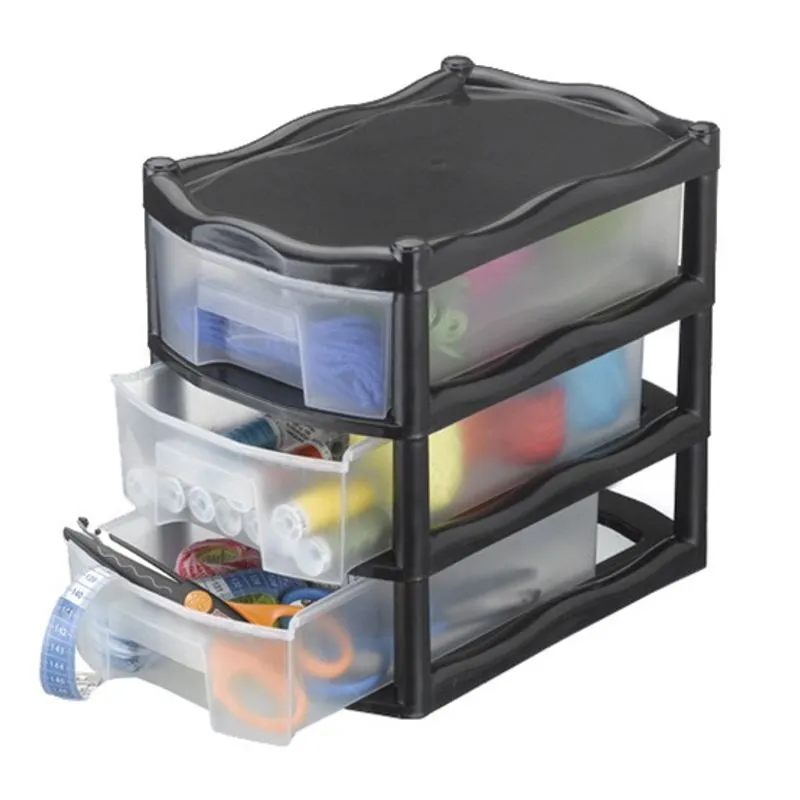 Gaveteiro organizador de plastico com 3 gavetas preto 28X18,5X25CM