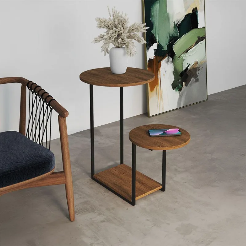 Mesa De Canto Lateral Ferro Preto Estilo Redondo Cibele Freijó