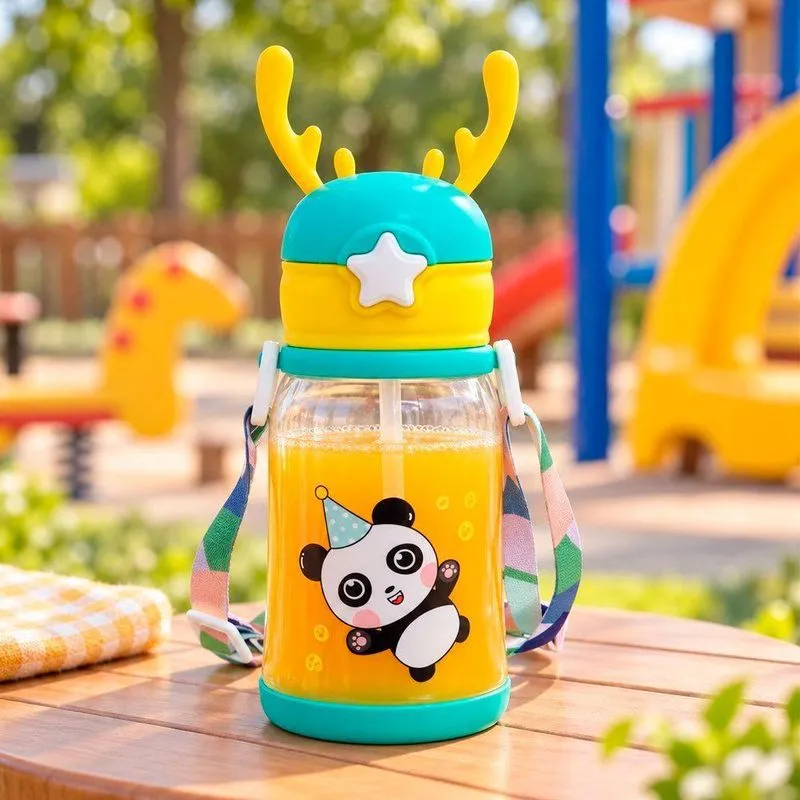 Garrafa De Água Infantil Alce Portátil Com Alça Plástico Para Escola E Passeios Verde 600ml