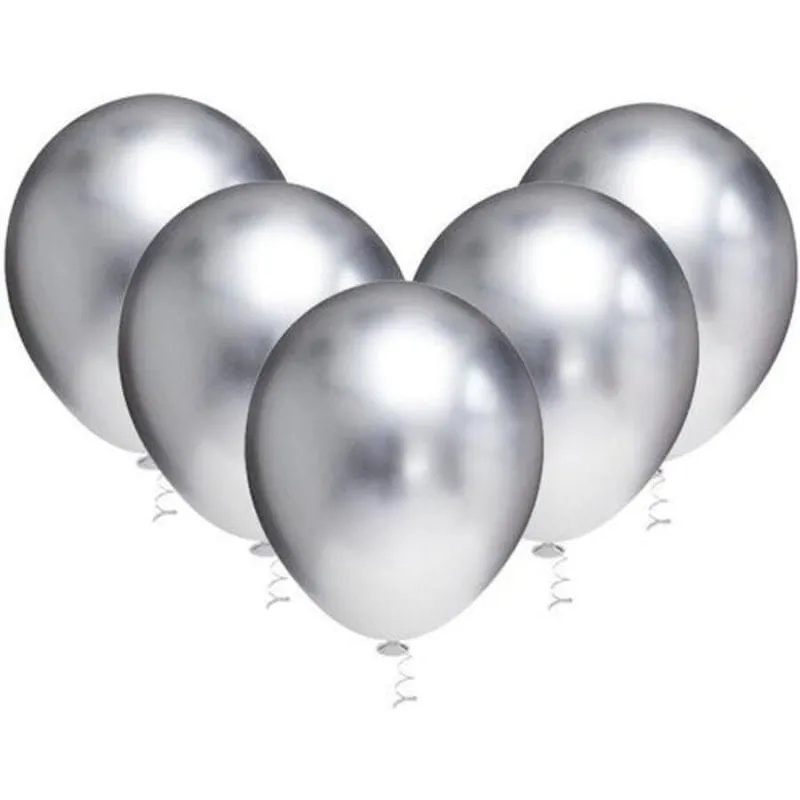 Balão Bexiga Platino Cromado N9 Prata 25 Un -Metalizado