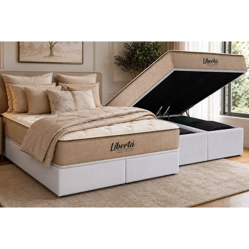 Cama Box Baú CRC Queen +Colchão Molas Libertá Inovaflex 158