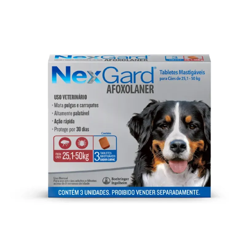 NexGard Antipulgas e Carrapatos para Cães de 25,1 a 50 kg 3 tabletes