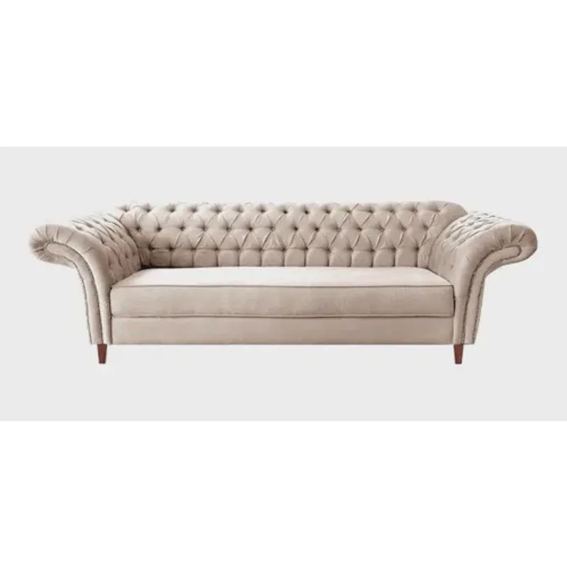 Sofá Luxo Chesterfield Conde Suede Nude