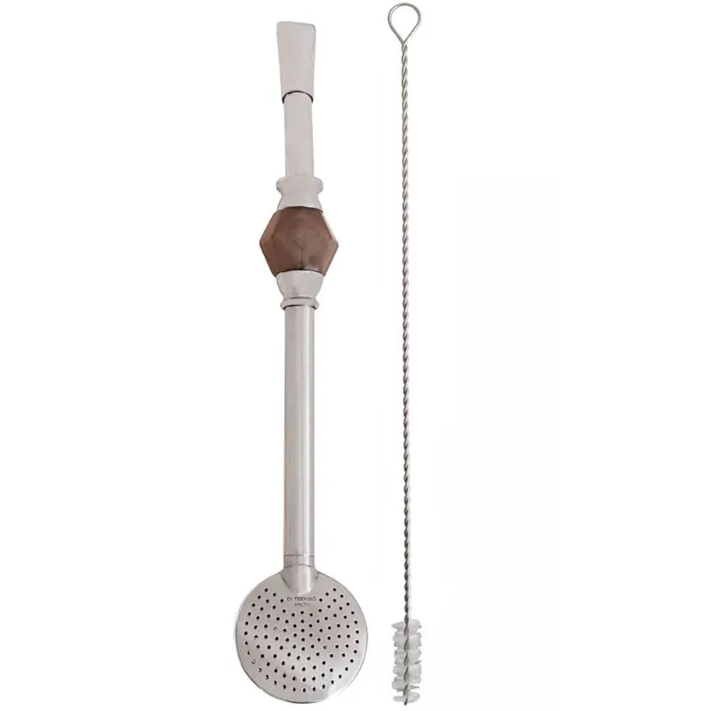 Bomba Para Chimarrão Inox 23cm Rosqueável Bojo Com Rosca Pedra Marrom Claro