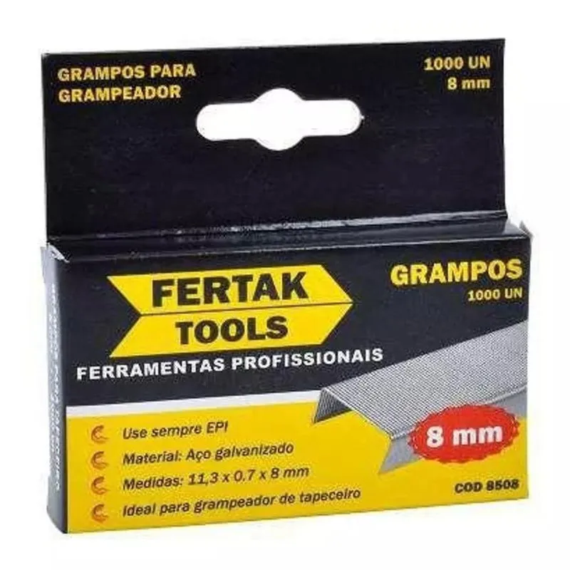 Grampo 8mm Para Grampeador Tapeceiro Prof. Com 1.000 Grampos