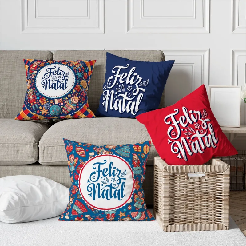 Kit 4 Capas De Almofadas Decorativa Feliz Natal Bonecos Diversos