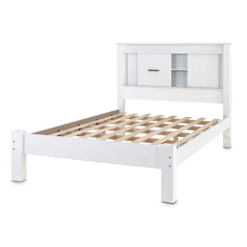 Cama de Casal Parma Branco com Madeira - Tebarrot Móveis