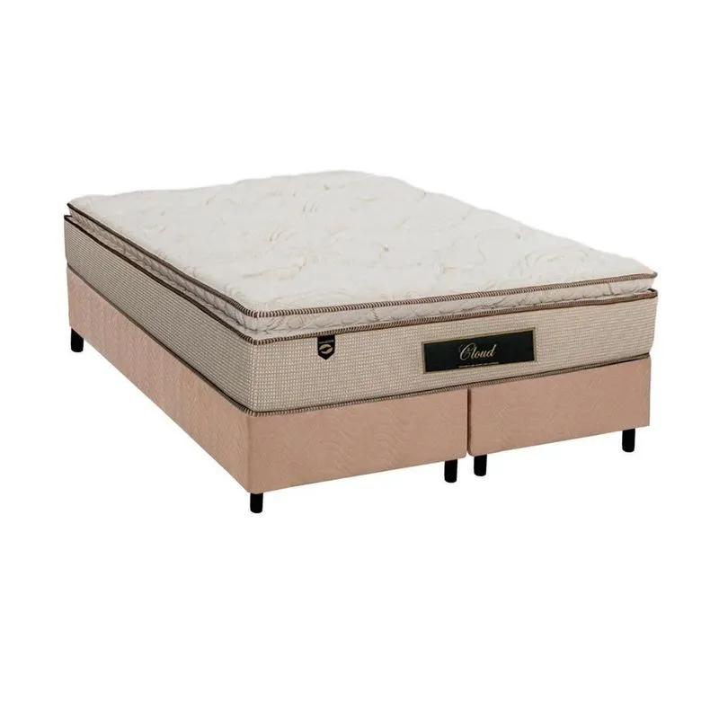Conjunto Box Queen: Colchão Molas Luckspuma Ensacadas Cloud + Base crc Suede Clean (158x198)