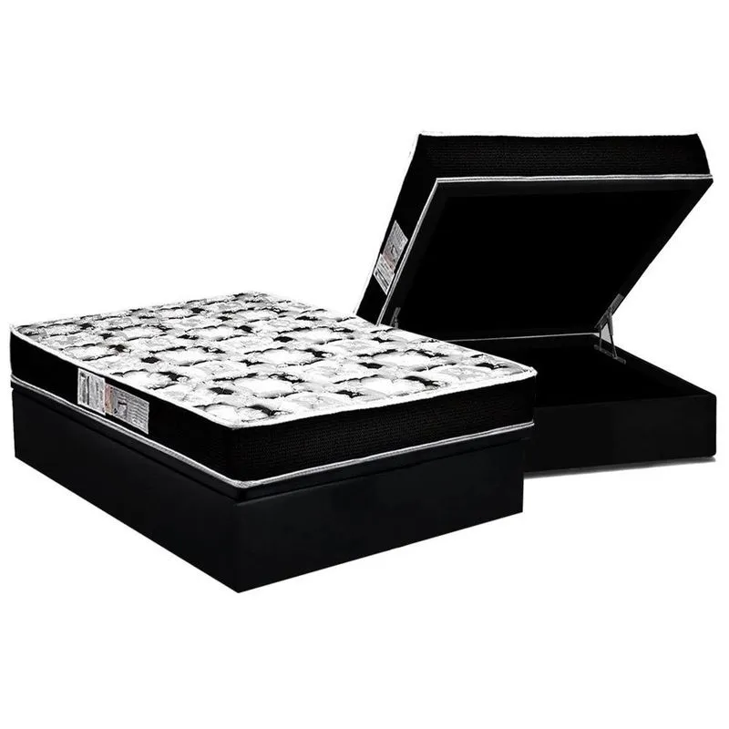Conjunto Box Baú Casal: Colchão Espuma Luckspuma D33 Supreme + Base CRC Suede Black (138x188)