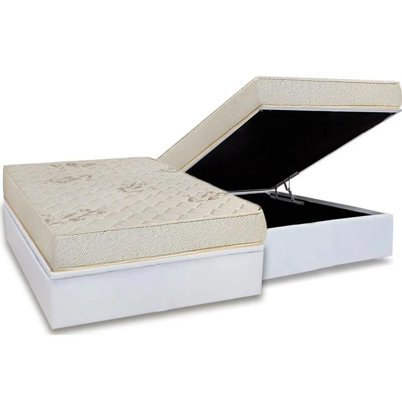 Cama Baú Casal: Colchão Espuma Luckspuma D45 Gran Luck+Box CRC Courano Branco(138x188)