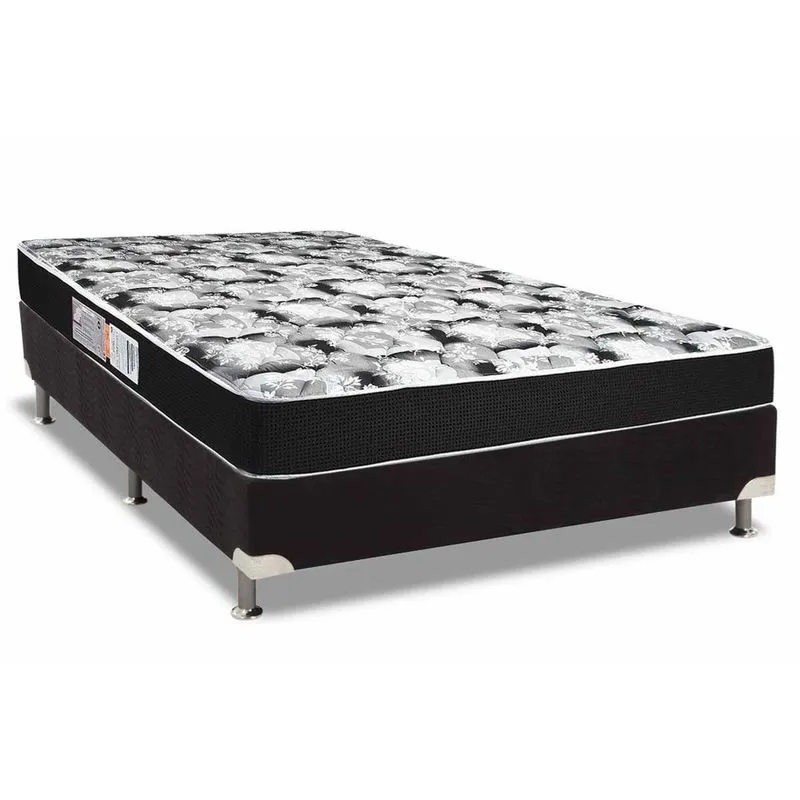 Cama Box Casal: Colchão Espuma Luckspuma D33 Supreme Black Pró Saúde Duplo + Base crc Suede Black(138x188)