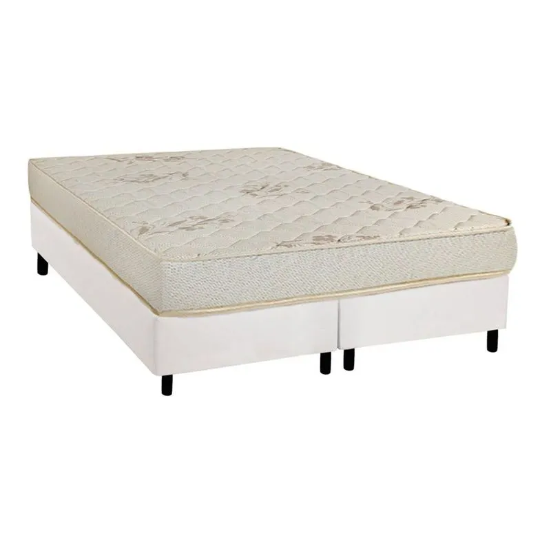 Cama Box Queen: Colchão Espuma Luckspuma D45 Gran Luck Floral Pró Saúde + Base CRC Courano White(158x198)