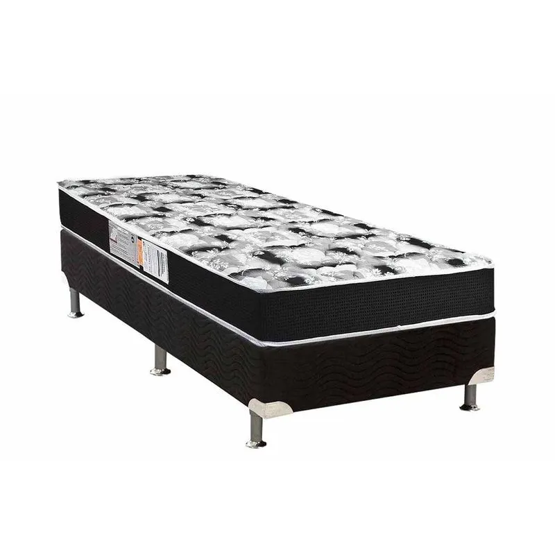 Cama Box Solteiro: Colchão Espuma Luckspuma D33 Supreme + Base CRC Suede Black(88x188)