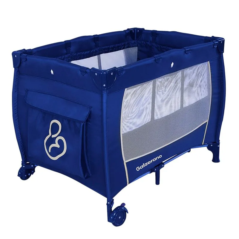 Berço Portátil Desmontável com Rodízio Galzerano Ninho Azul Suporta até 18Kg