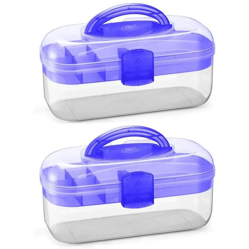 Kit 2 Caixa Maleta Multiuso Organizadora Maquiagem Azul