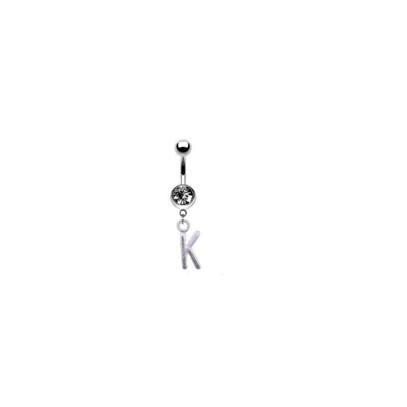 Piercing Umbigo Letra Inicial Nome Prateado