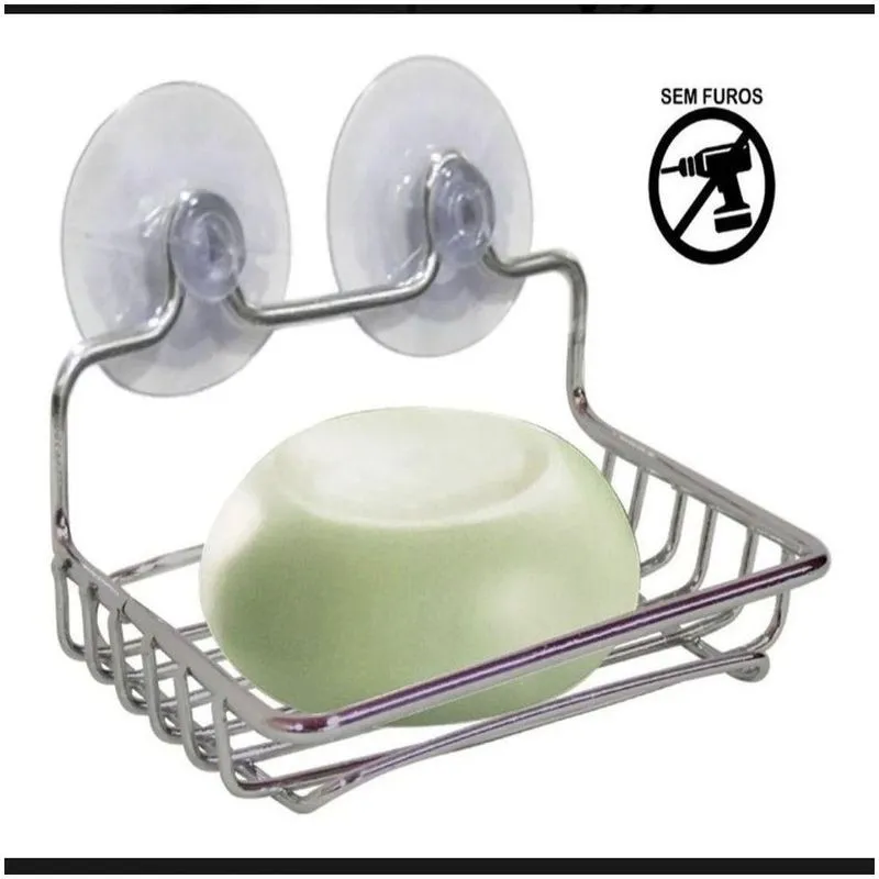 Kit 2 Saboneteiras Para Banheiro De Parede Cromada Ventosa