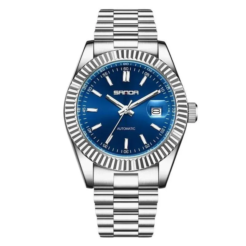 Relógio Masculino Negócios Analógico de Aço Solido Automático Azul Sanda