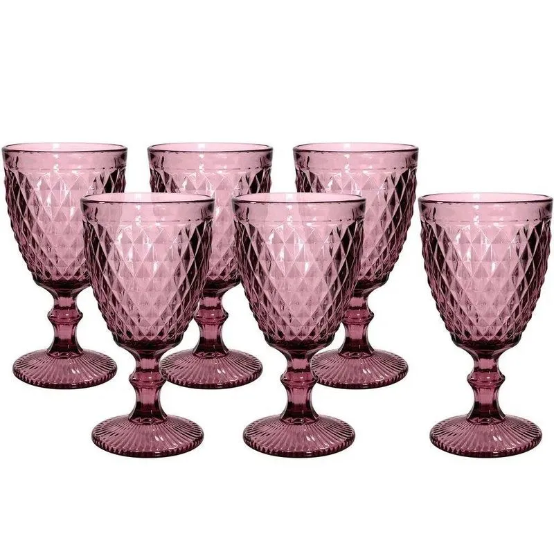 Taças Decoradas 300ml Jogo Com 6 - Lilás-abacaxi - Vidro