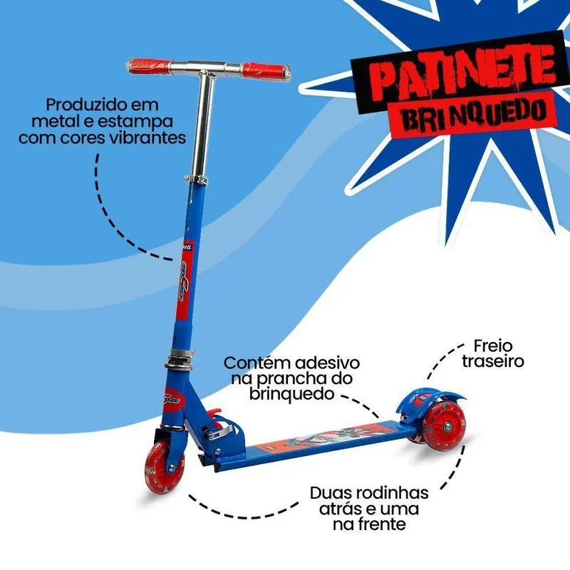 Patinete Infantil Hero Squad Com 3 Rodas Que Acende