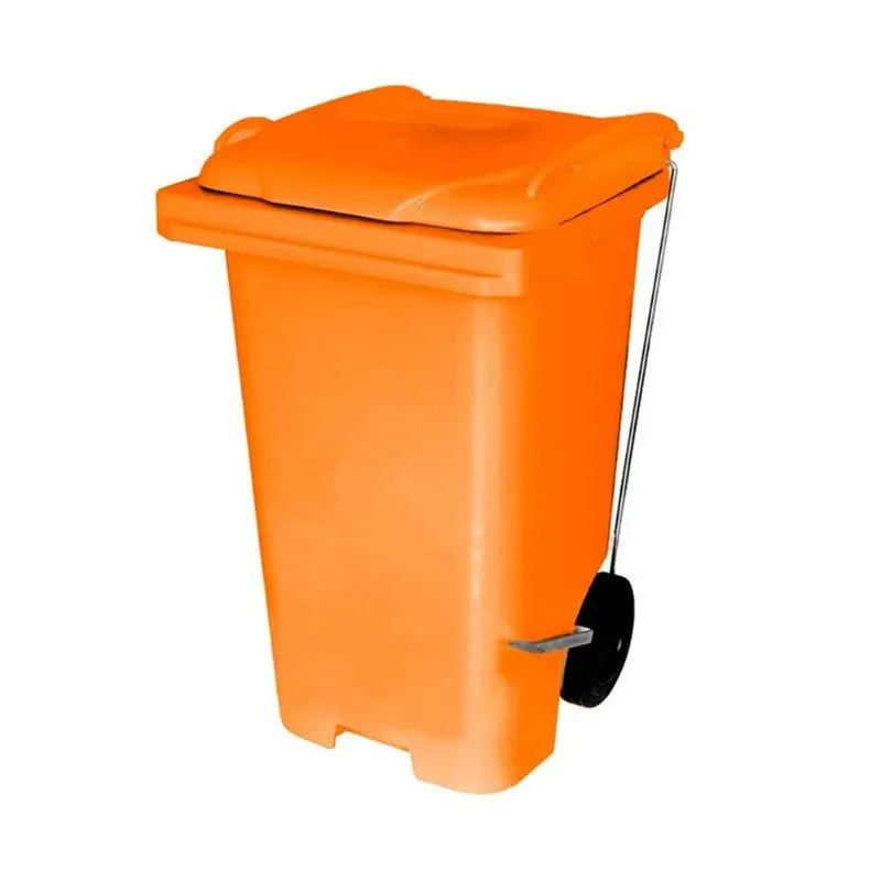 Lixeira Container de Plástico com Pedal e Roda 240L Laranja JSN